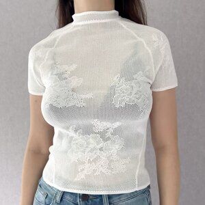 Fleur du Mal Lace Pointelle Tee - Ivory